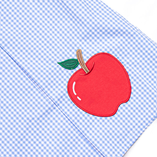 ABC Apple Applique Dress, Blue Gingham