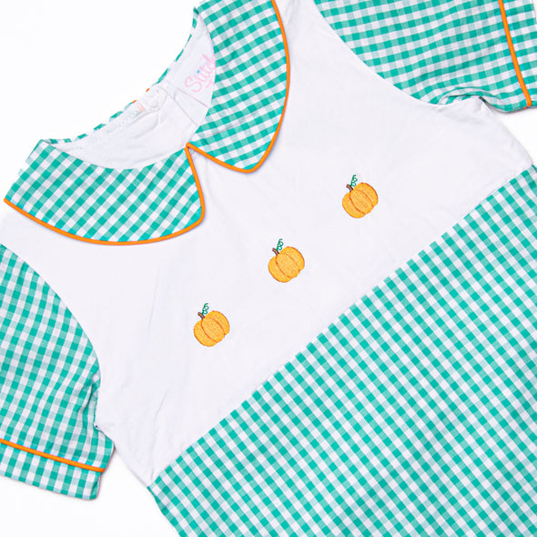 Prim Pumpkins Embroidered Jon Jon, Green