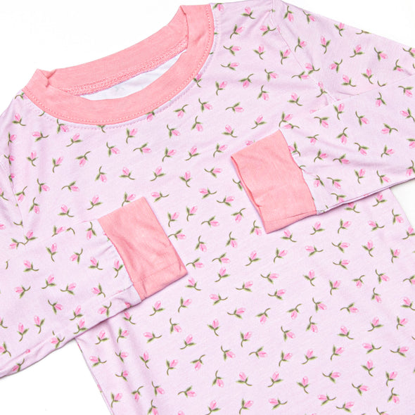 Pink Rosebud Bamboo Pajama Set, Pink