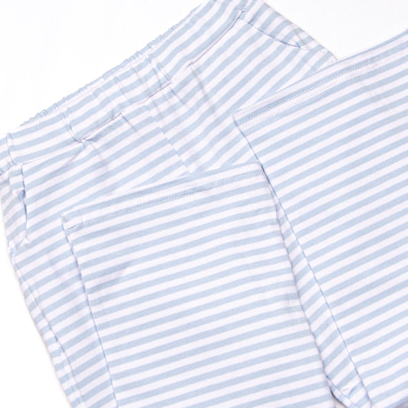 Evan Pant Set, White and Light Blue Stripe