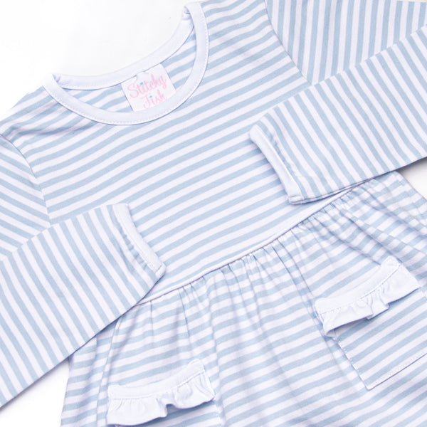 Lexi Legging Set, White and Light Blue Stripe