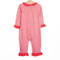 Tilly Ruffle Romper, Fire Red Stripe