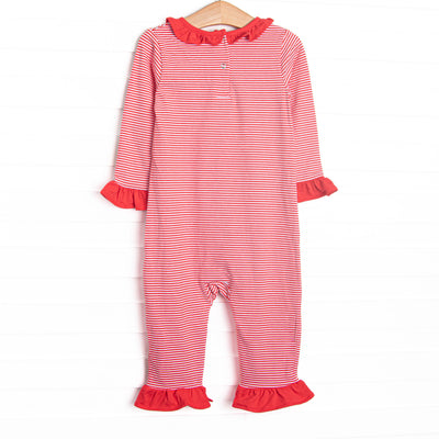Tilly Ruffle Romper, Fire Red Stripe