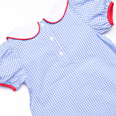 ABC Apple Applique Dress, Blue Gingham