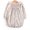 Bow Me Away Smocked Bubble, Green and Pink Floral