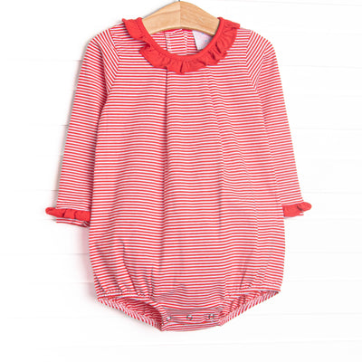 This cozy knit favorite is a staple for every little girl's closet. Featured here in red stripes and red ruffle collar add adorable details!