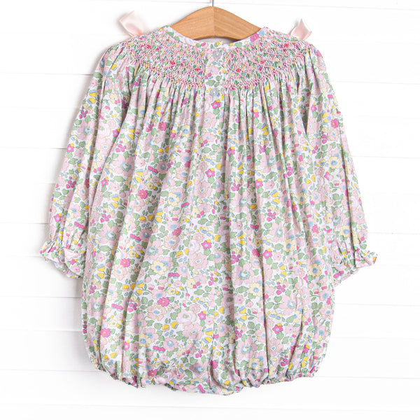 Bow Me Away Smocked Bubble, Green and Pink Floral
