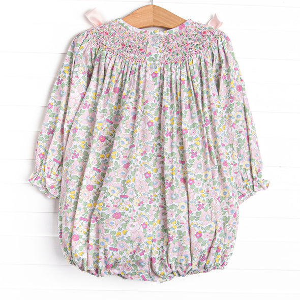 Bow Me Away Smocked Bubble, Green and Pink Floral