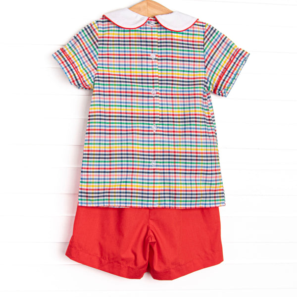 Prep School Plaid Short Set, Red