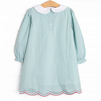 Rooftop Reindeer Embroidered Dress, Green