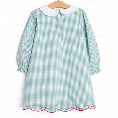 Rooftop Reindeer Embroidered Dress, Green