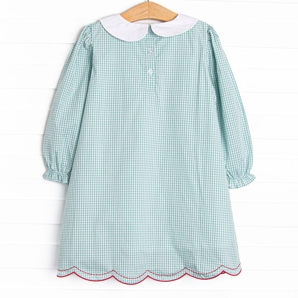 Rooftop Reindeer Embroidered Dress, Green