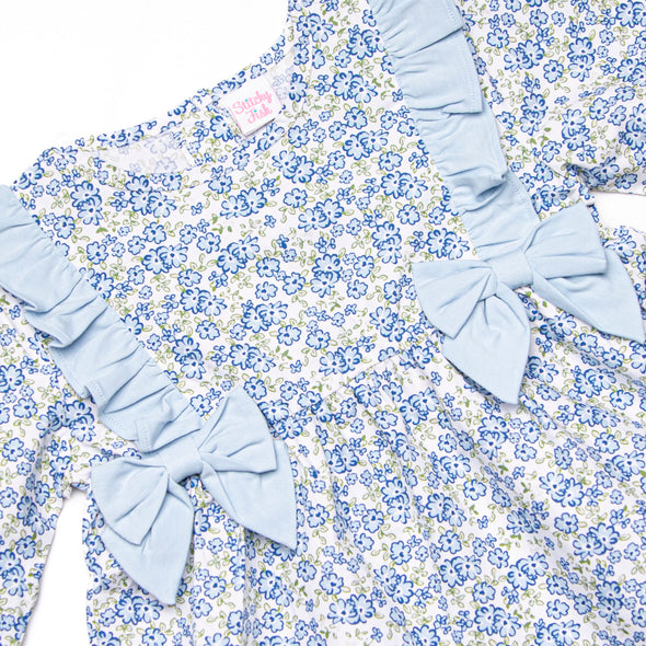 Saylor Floral Bow Diaper Set, Blue