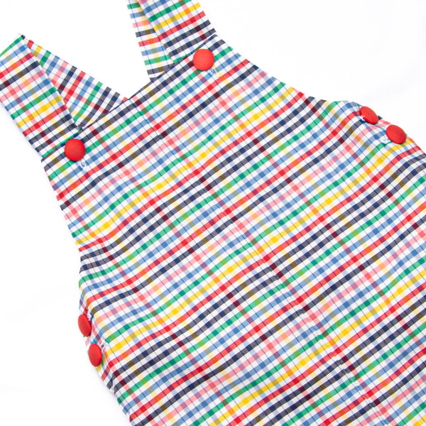 Prep School Plaid Short Romper, Red