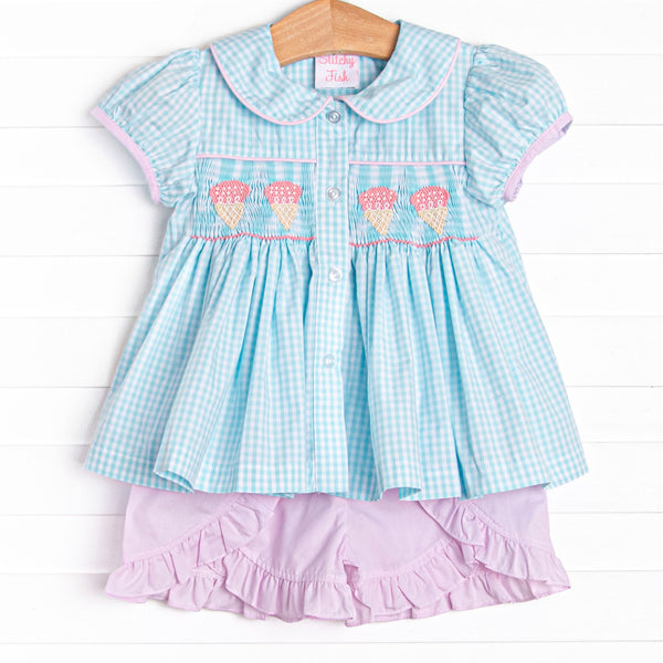 Brain Freeze Smocked Short Set, Blue