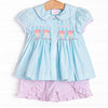 Brain Freeze Smocked Short Set, Blue