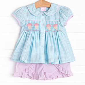 Brain Freeze Smocked Short Set, Blue