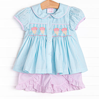 Brain Freeze Smocked Short Set, Blue