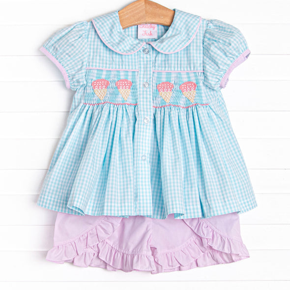 Brain Freeze Smocked Short Set, Blue