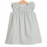 Simple Seersucker Ruffle Dress, Sage Green
