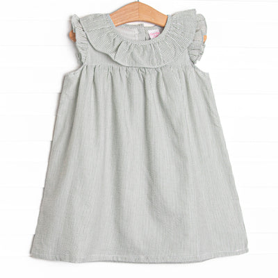 Simple Seersucker Ruffle Dress, Sage Green