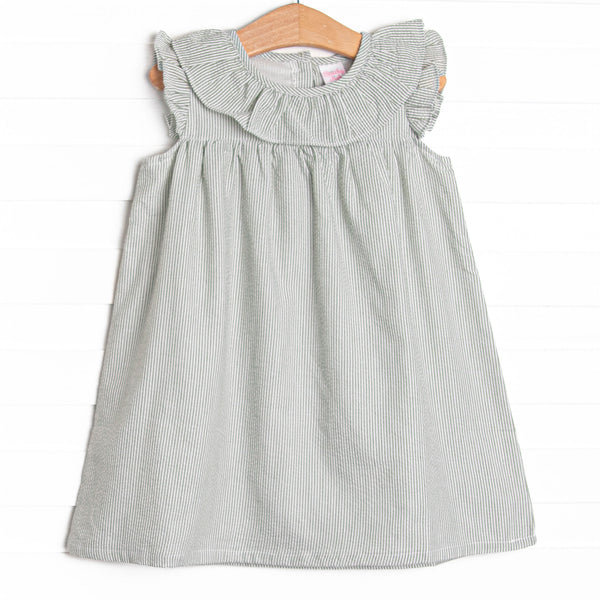 Simple Seersucker Ruffle Dress, Sage Green