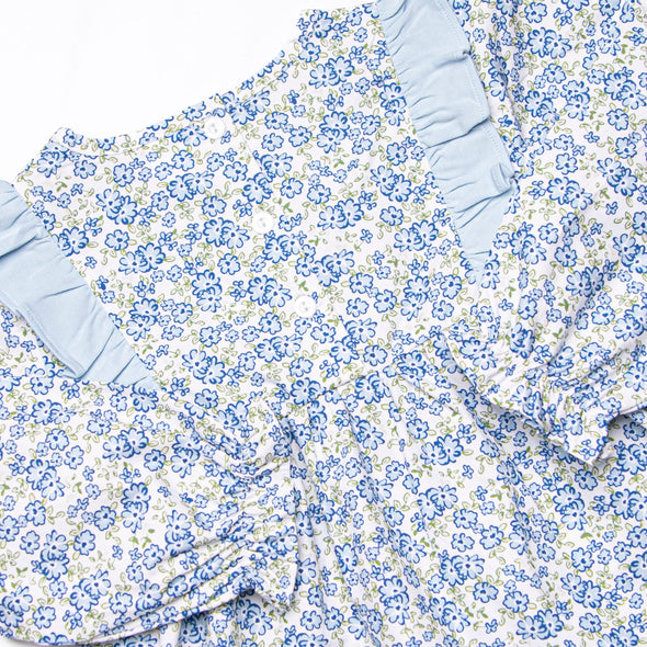 Saylor Floral Bow Diaper Set, Blue
