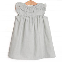 Simple Seersucker Ruffle Dress, Sage Green