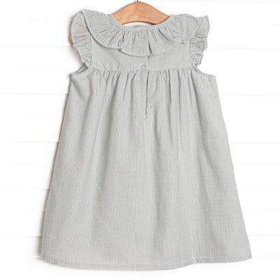 Simple Seersucker Ruffle Dress, Sage Green