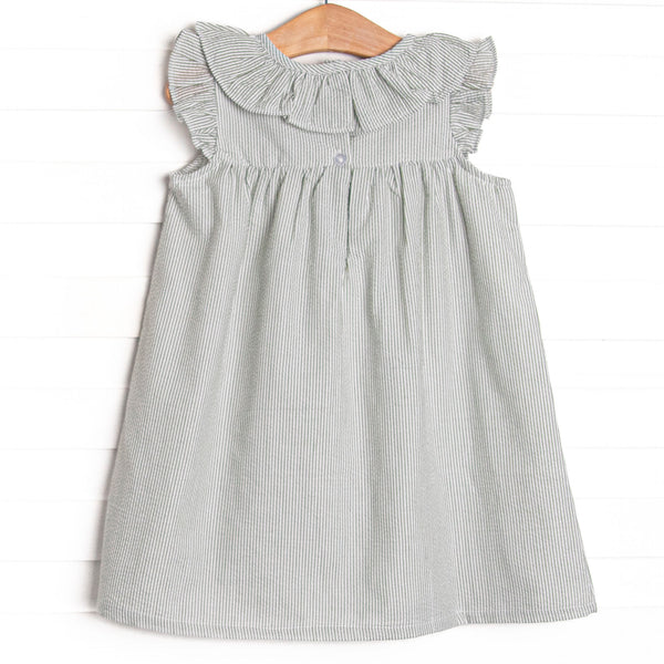 Simple Seersucker Ruffle Dress, Sage Green