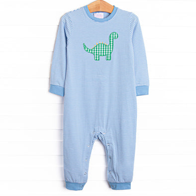 Day at the Museum Applique Romper, Medium Blue