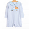 Pumpkin Pickup Applique Short Romper, Blue Stripe