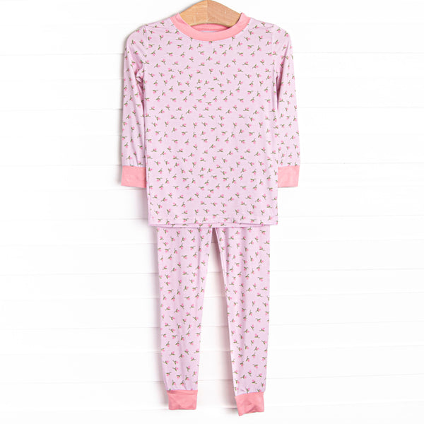 Pink Rosebud Bamboo Pajama Set, Pink