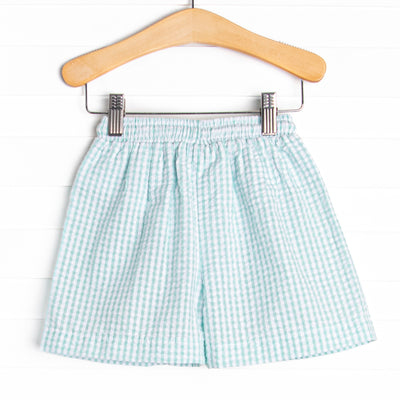 Shoreline Shuffle Smocked Swim Trunks, Aqua