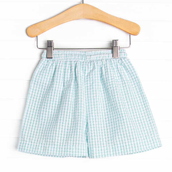 Shoreline Shuffle Smocked Swim Trunks, Aqua