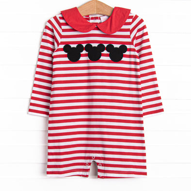 Mouse Ear Magic Applique Short Romper, Red Stripe
