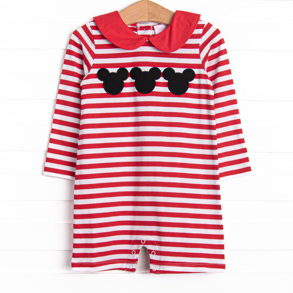 Mouse Ear Magic Applique Short Romper, Red Stripe