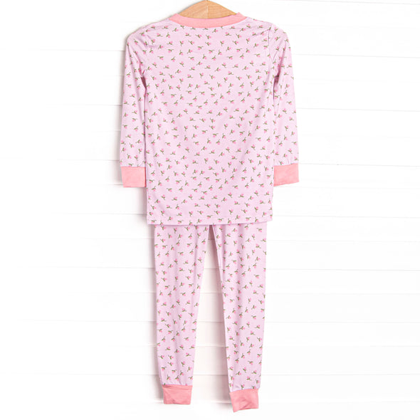 Pink Rosebud Bamboo Pajama Set, Pink