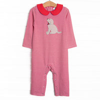 Howls of Holly Applique Romper, Red
