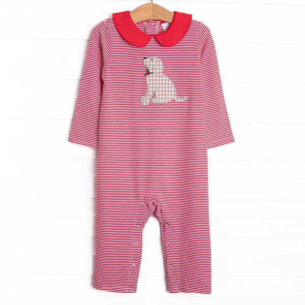 Howls of Holly Applique Romper, Red