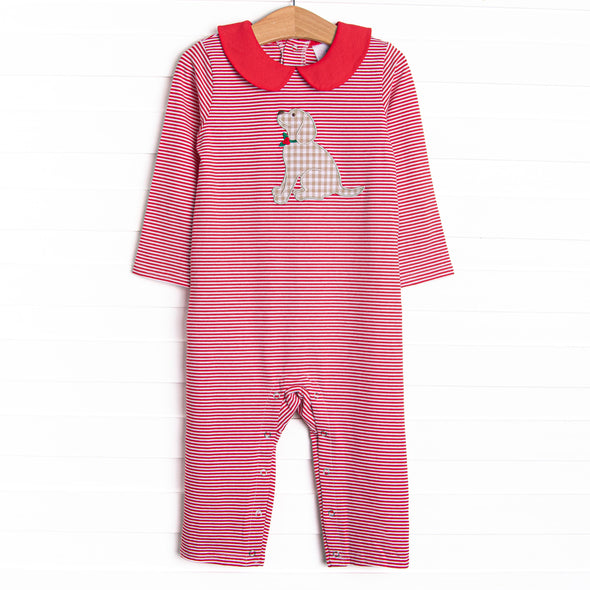 Howls of Holly Applique Romper, Red