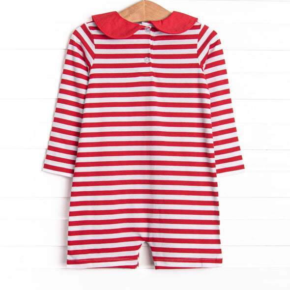 Mouse Ear Magic Applique Short Romper, Red Stripe