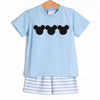 Mr. Mouse Applique Short Set, Blue Stripe