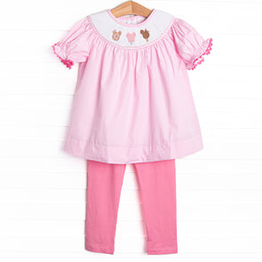 Charming Treats Smocked Legging Set, Pink Gingham