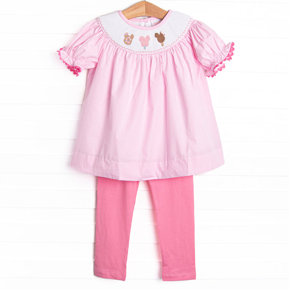 Charming Treats Smocked Legging Set, Pink Gingham