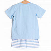 Mr. Mouse Applique Short Set, Blue Stripe