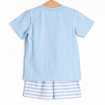 Mr. Mouse Applique Short Set, Blue Stripe