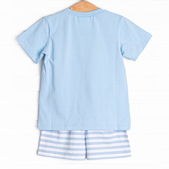 Mr. Mouse Applique Short Set, Blue Stripe