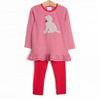 Howls of Holly Applique Legging Set, Red
