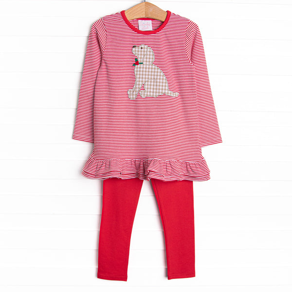 Howls of Holly Applique Legging Set, Red
